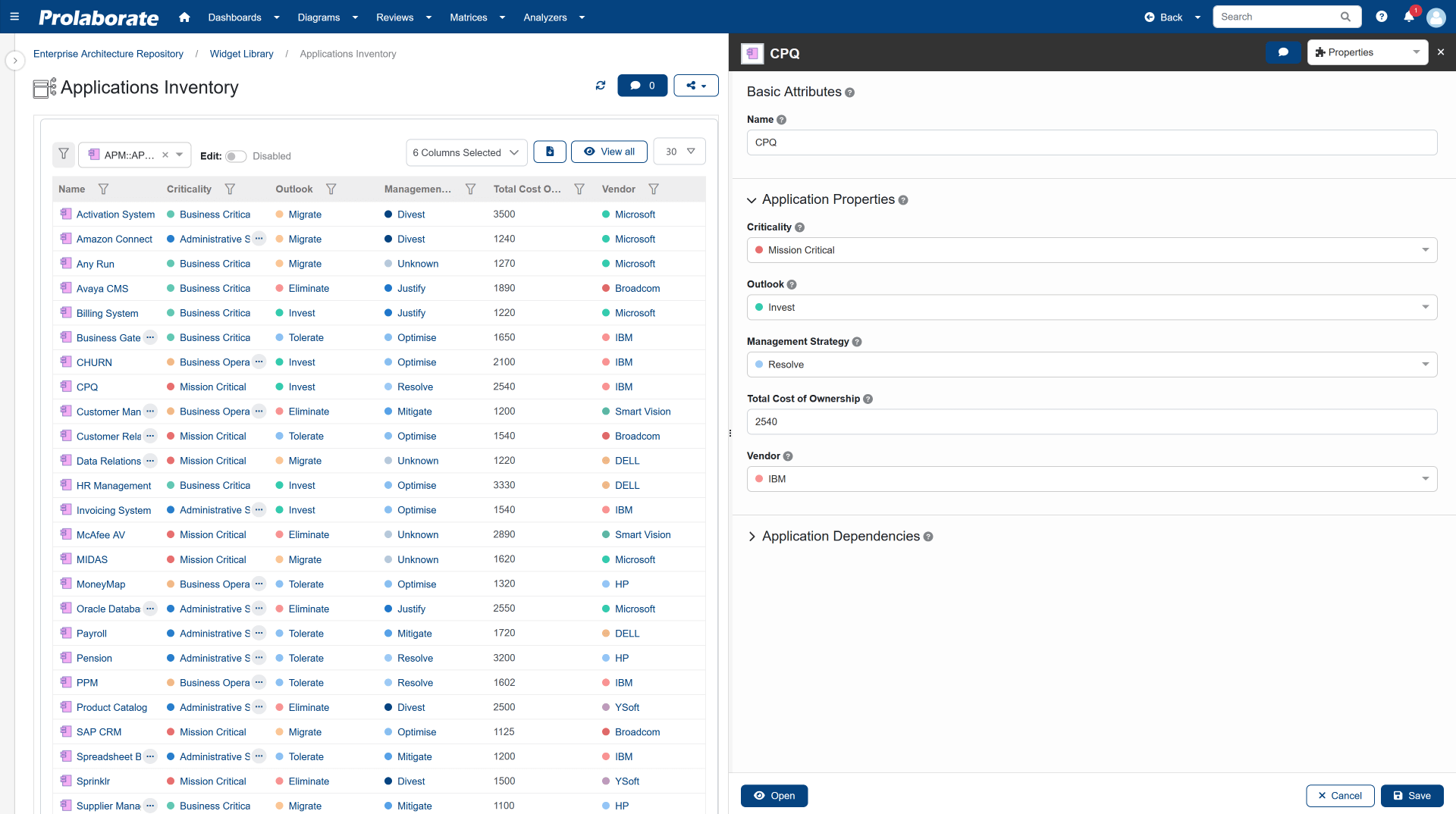 Applications Inventory View