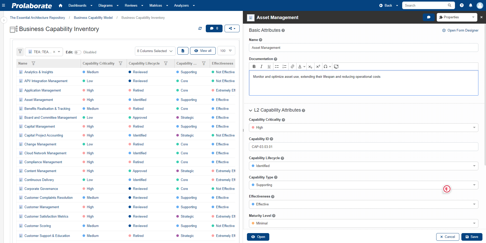 Capability Properties Window