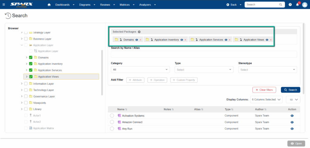 Search Artifacts from the selected packages