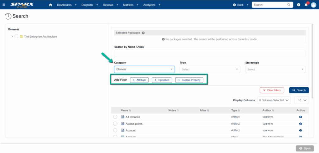 choose a category and enable filters
