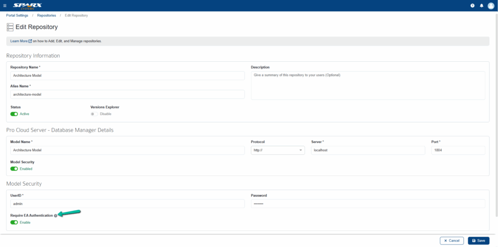 enable EA authentication at repository level