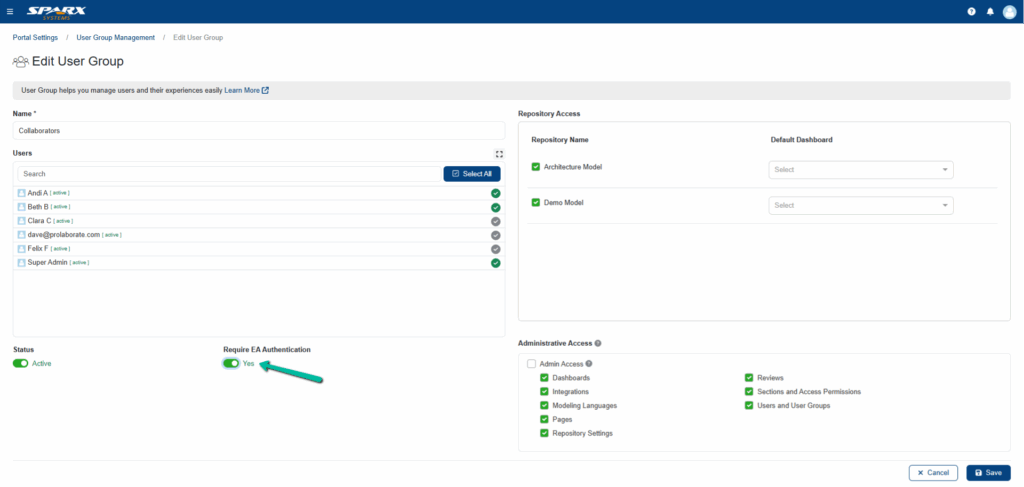 enable EA authentication at user group level