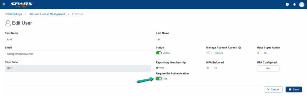 enable EA authentication at user level