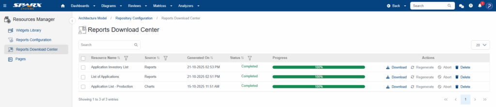 reports download center at repository level